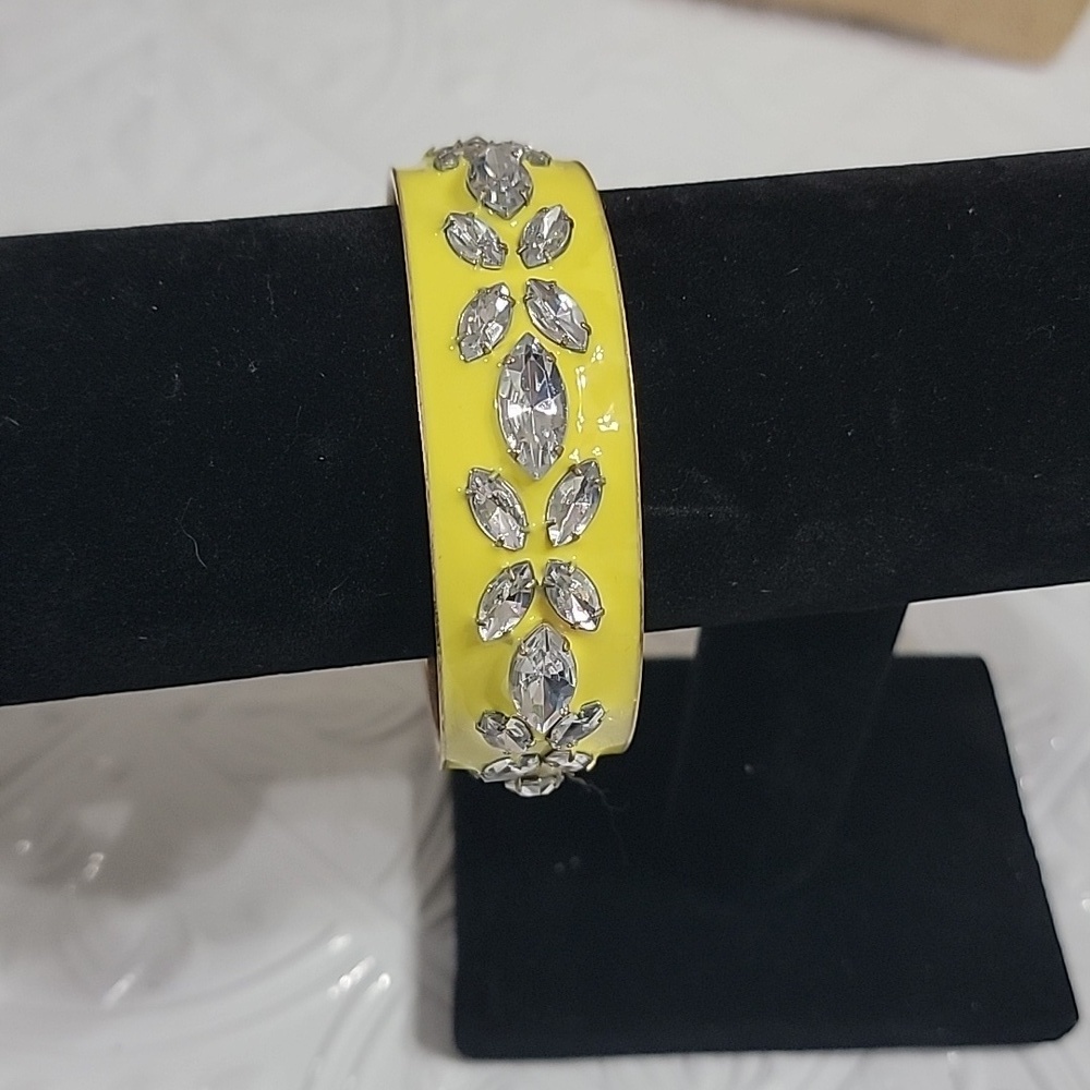 J. Crew Yellow Enamel & Clear Rhinestone Bangle Chunky Bracelet